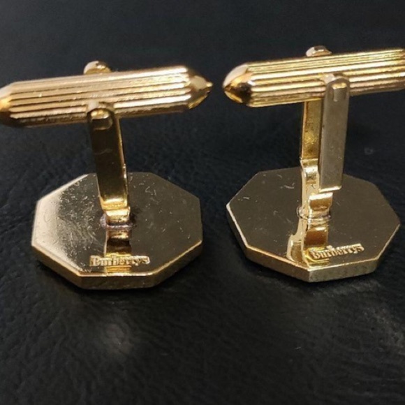 Burberry authentic cufflinks necktie pin blue gold plated octagon - Picture 7 of 12